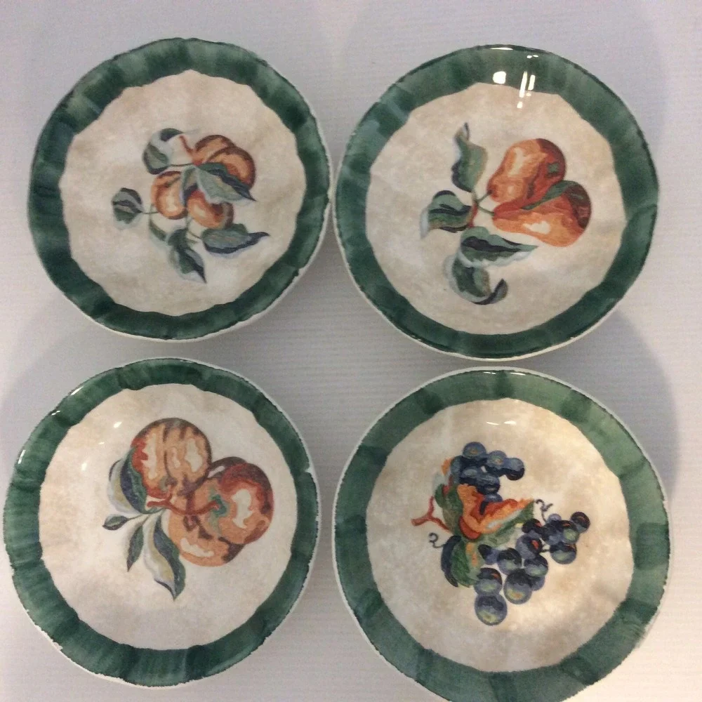 Mid Century Himark Spongewear Italy Pottery Pasta Bowl Set Cottage Core Green